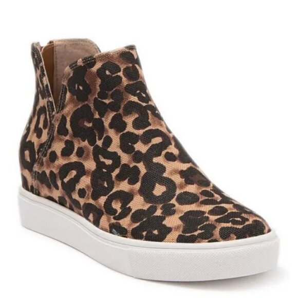 STEVE MADDEN Claud Leopard Print Back Zip Bootie High Top Wedge Sneaker Sz 5 NEW - Picture 12 of 12